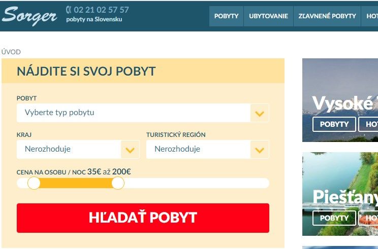 web stránka Sorger.sk